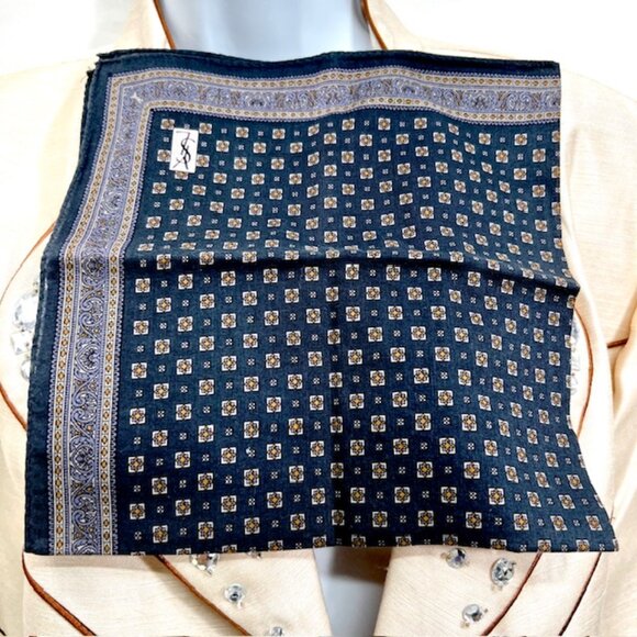 New  Set of 2 Yvest Saint Laurent Mens handkerchief 18" Blue Gray little red (88 - Picture 6 of 12